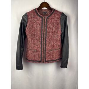 Women’s Willi Smith Size 2 Red & Black Tweed & Leather Jacket